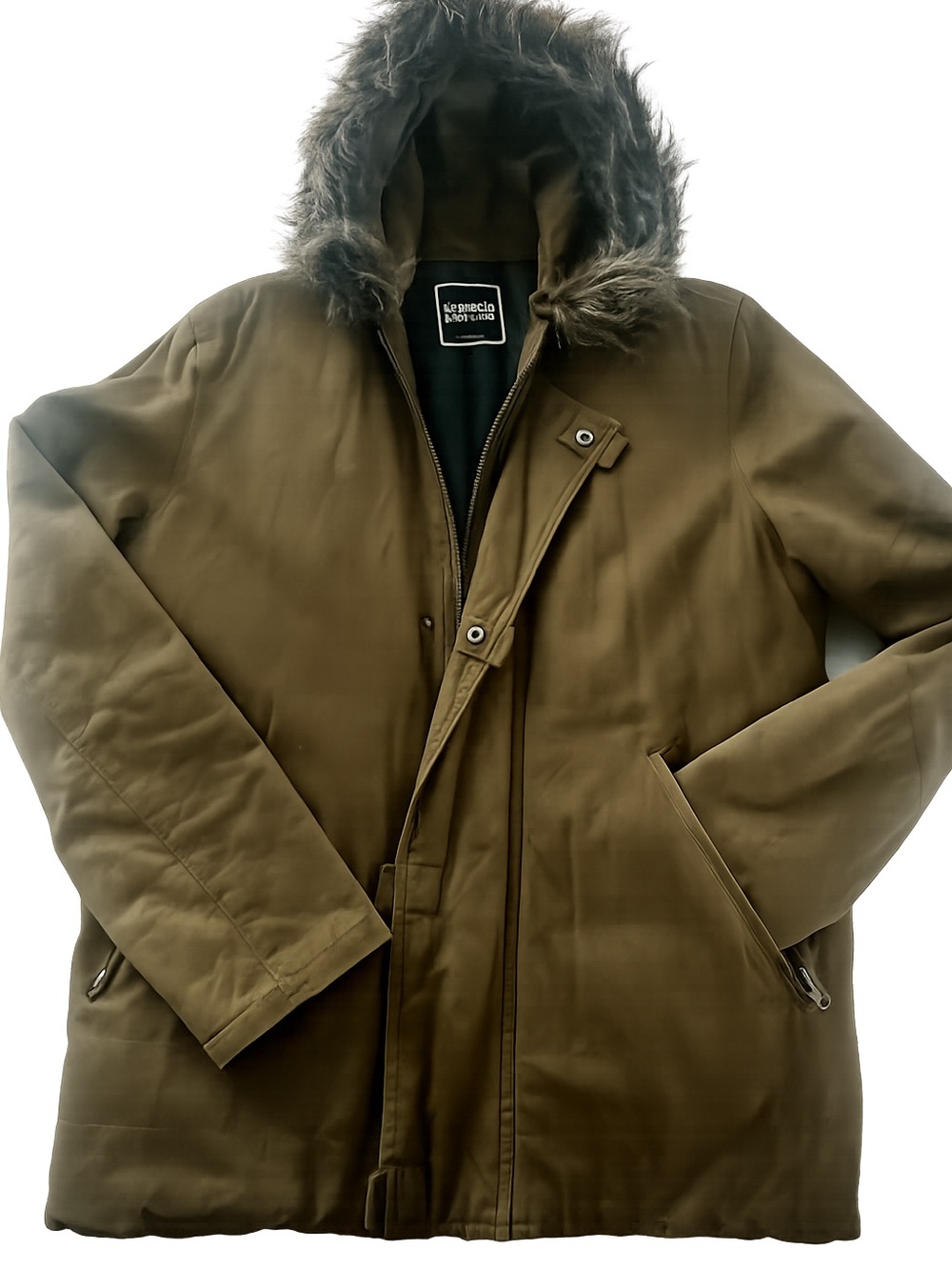 Foreign Exchange Olive Military-Style Parka with Faux Fur Trim